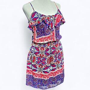 🔵 Accidentally In Love Red White Blue Sheer Halter Mini Sundress Small